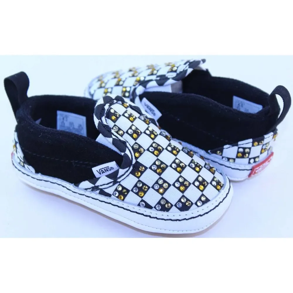 VANS Checkerboard Slip-On Black Rhinestone Sneaker